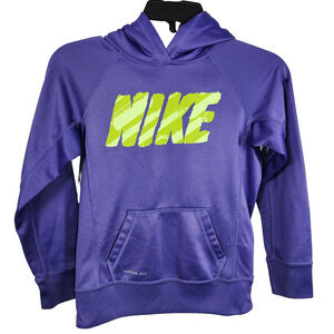 NIKE Therma Fit Girls Knock Out 2.0 Training Hoodie Purple Yellow Medium Pocket